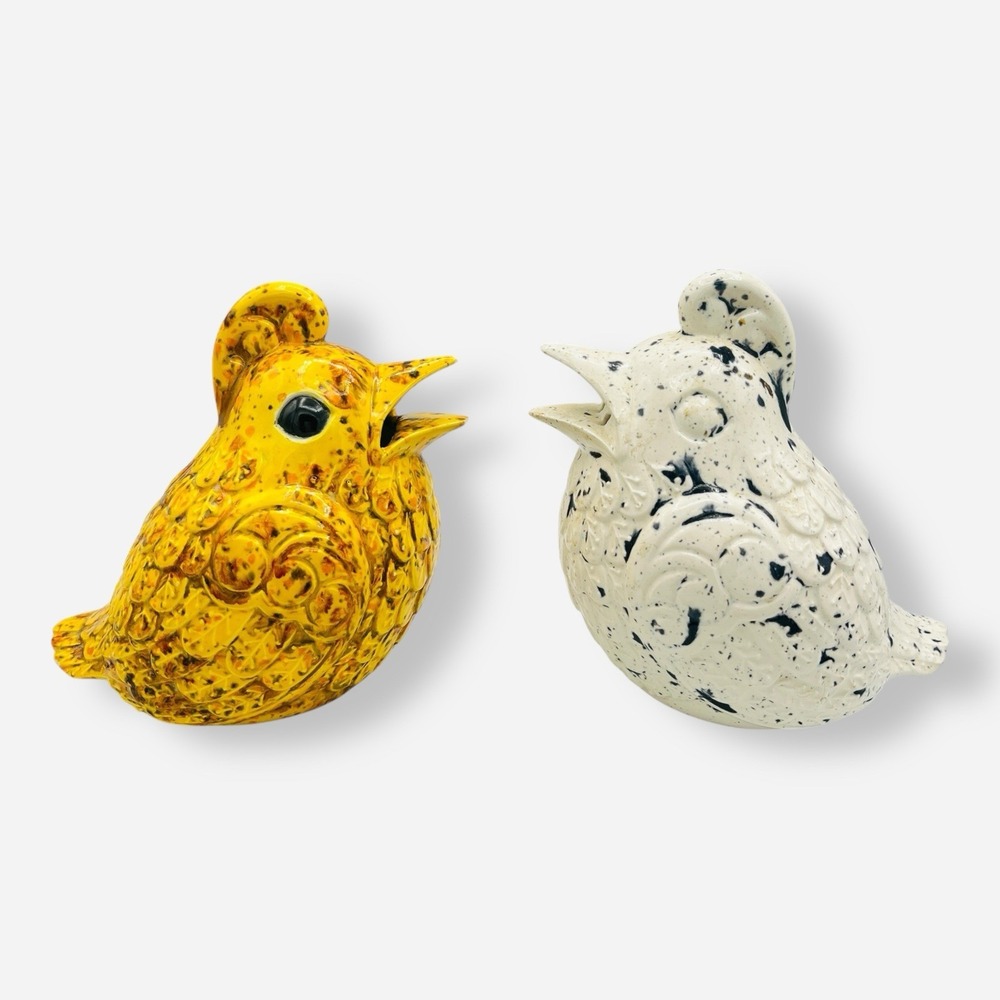 Vintage Yellow‎ White Bird Quail Partridge Ceramic Salt Seller Pepper Shaker